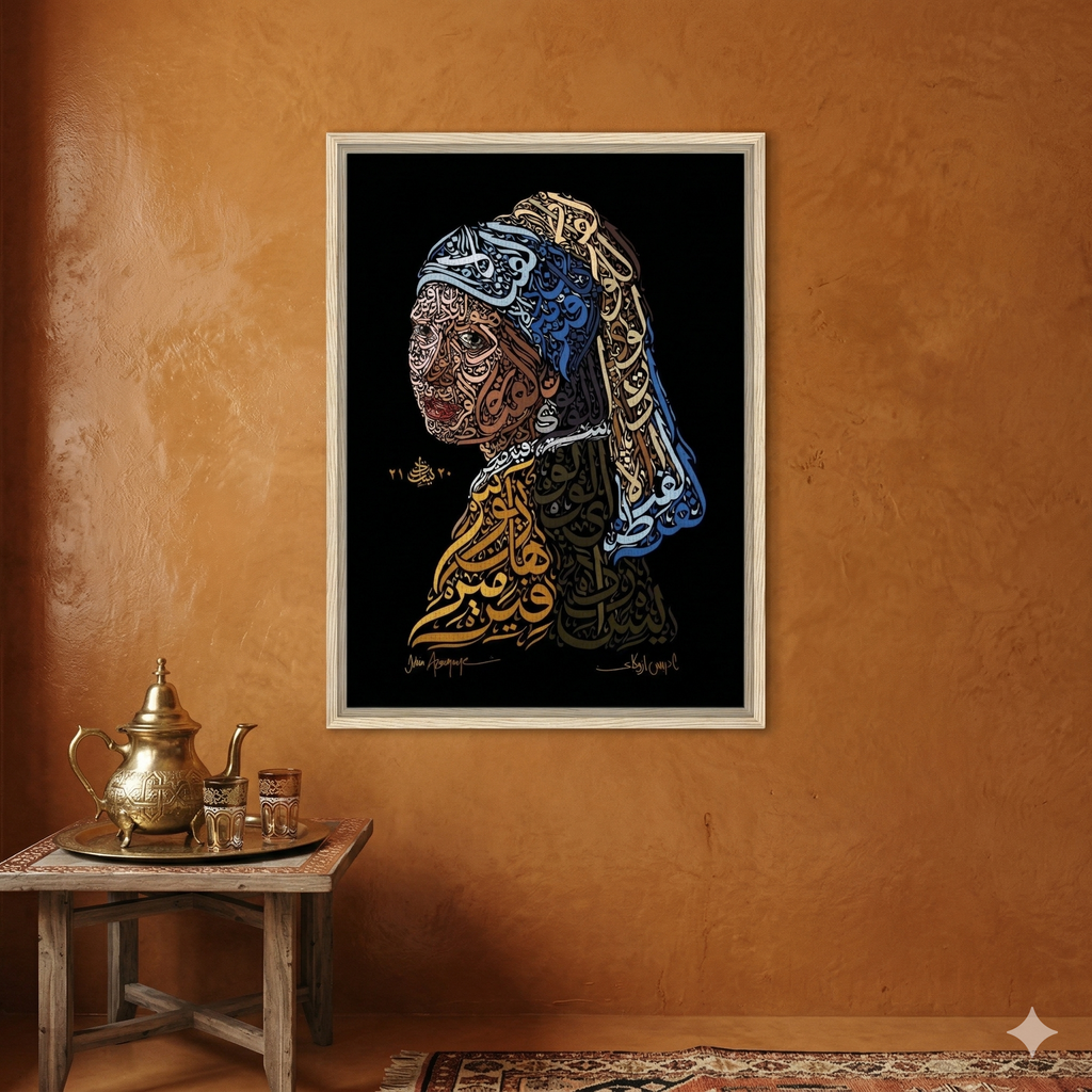"Girl with a Pearl Earring" Framed Canvas - Idrislights - Arabic Calligraphy